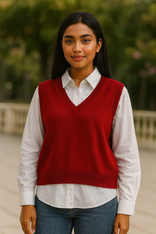 Cozy V-Neck Knitted Sweater Vest for Women – Korean Style
