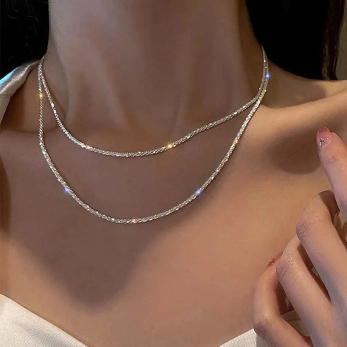 Silver-Tone Sparkling Choker Necklace for Women