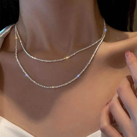 Silver-Tone Sparkling Choker Necklace for Women