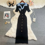 YuooMuoo Chic Fashion Sexy Wrap Hips Knitted Long Dress 2026 New Brand Fashion Embroidery Single-breasted Shirt Dress Streetwear