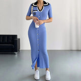 YuooMuoo Chic Fashion Sexy Wrap Hips Knitted Long Dress 2026 New Brand Fashion Embroidery Single-breasted Shirt Dress Streetwear