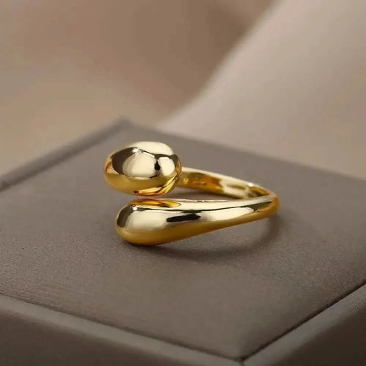 Gold-Tone Double Ball Open Ring in Stainless Steel