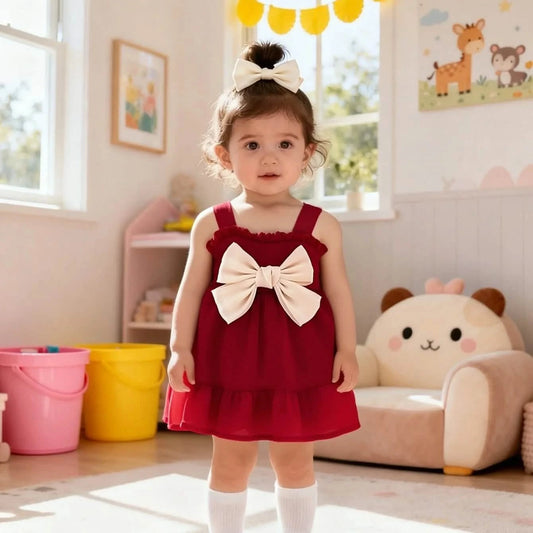 Baby Girl Lace Bow Suspender Dress — 9-36 Months