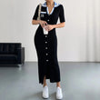 YuooMuoo Chic Fashion Sexy Wrap Hips Knitted Long Dress 2026 New Brand Fashion Embroidery Single-breasted Shirt Dress Streetwear