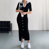 YuooMuoo Chic Fashion Sexy Wrap Hips Knitted Long Dress 2026 New Brand Fashion Embroidery Single-breasted Shirt Dress Streetwear