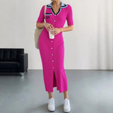 YuooMuoo Chic Fashion Sexy Wrap Hips Knitted Long Dress 2026 New Brand Fashion Embroidery Single-breasted Shirt Dress Streetwear