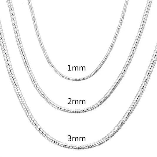 925 Sterling Silver Snake Chain Necklace, 1–3mm, 40–75cm