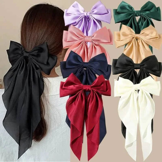 Big Bow Long Ribbon Hair Clip Barrette for Women & Girls