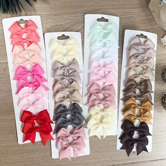 10-Piece Kids Bow Hair Clips – Handmade Solid Colors