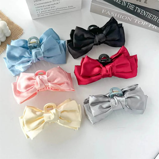 Satin Large Bow Hair Clip, Korean Style Claw Clip