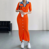 YuooMuoo Chic Fashion Sexy Wrap Hips Knitted Long Dress 2026 New Brand Fashion Embroidery Single-breasted Shirt Dress Streetwear