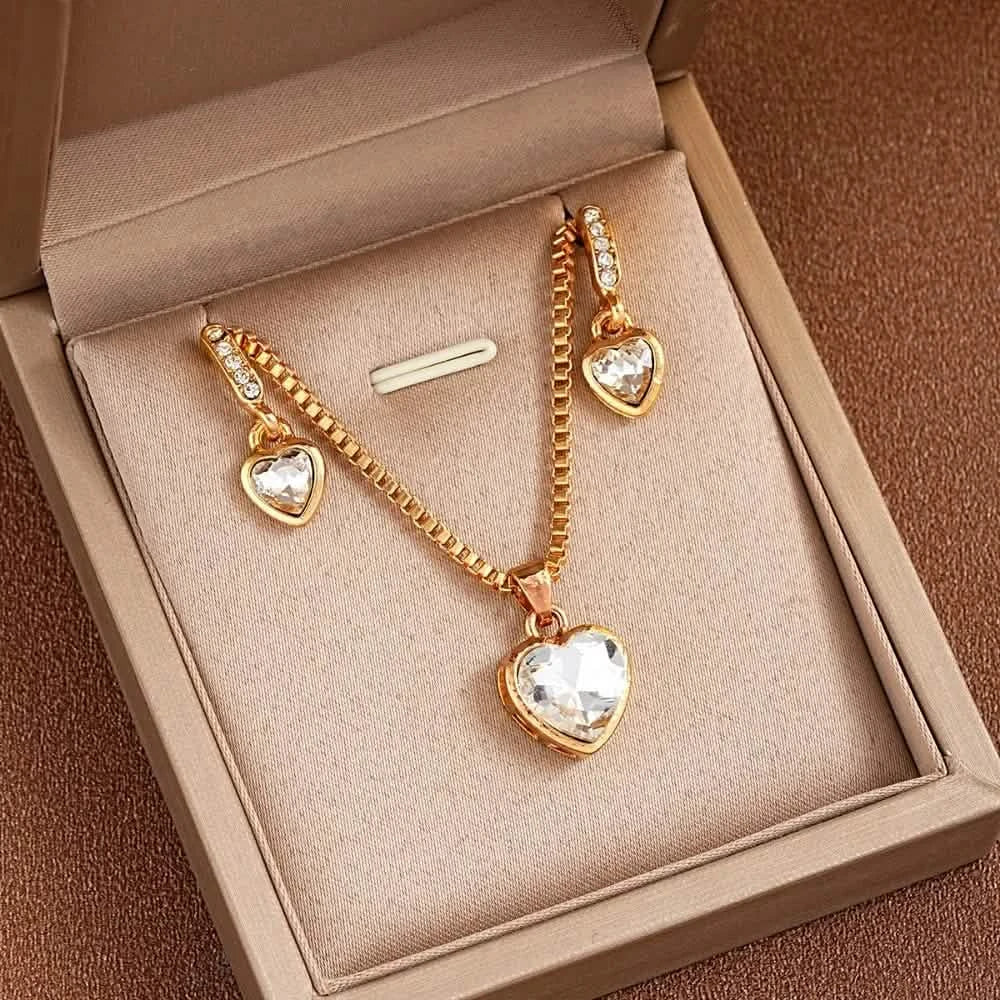 Sparkling Heart CZ Necklace or Earrings – Anniversary Gift