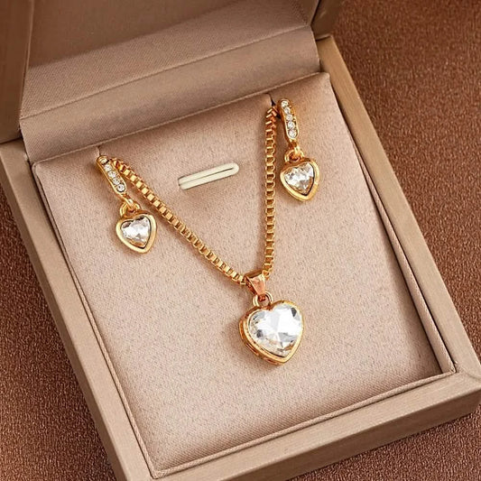 Sparkling Heart CZ Necklace or Earrings – Anniversary Gift