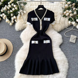 YuooMuoo Brand Fashion Knitted Mermaid Dress 2026 New Elegant V-neck Buttons Ribbed Sweater Dress Lady Bodycon Party Vestidos