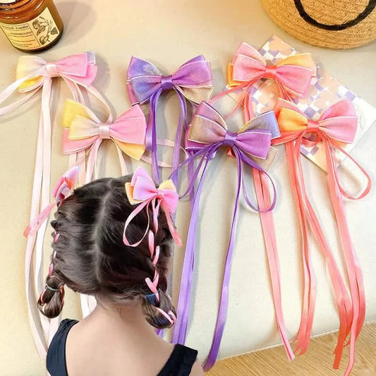 Chinese-Style Gradient Bow Tassel Hairpins | Cute Barrettes