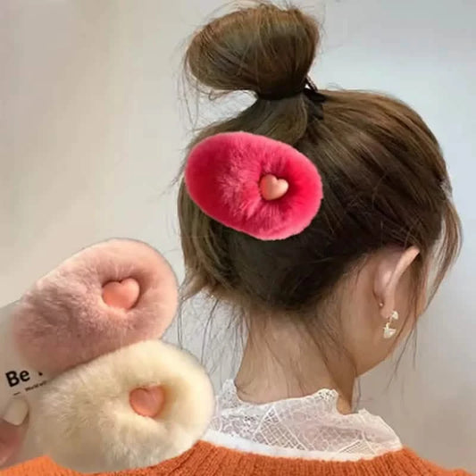 Cute Heart Plush Hair Clip in Candy Colors