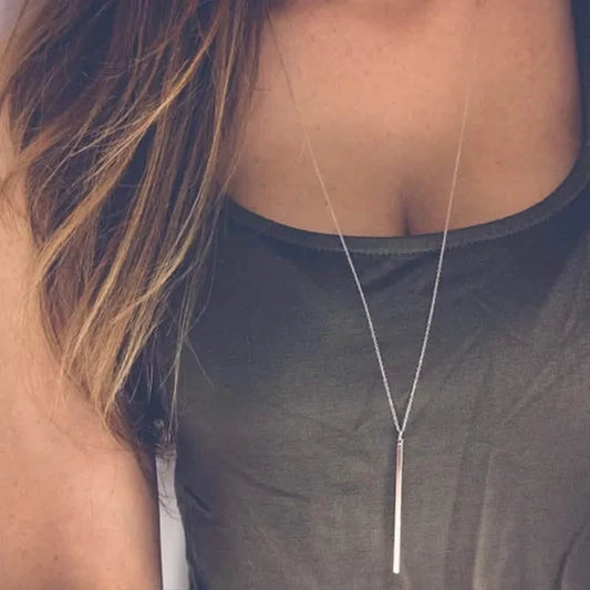 Minimalist Copper Bar Pendant Long Necklace