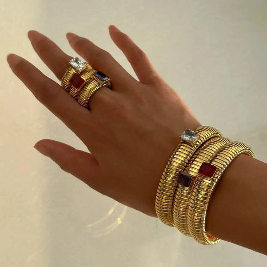 Multicolor Crystal 18K Gold-Plated Statement Ring
