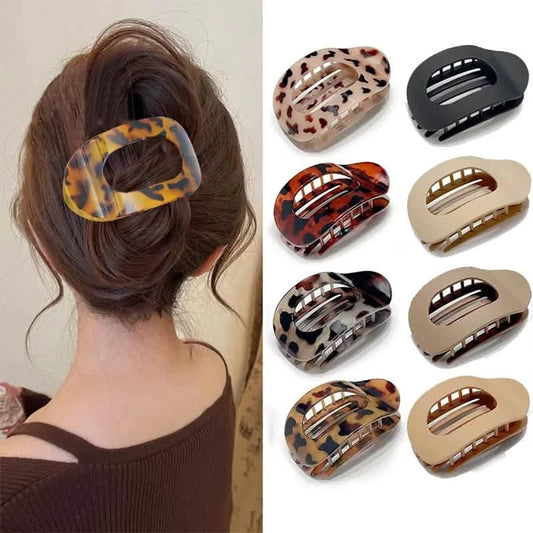 Leopard Oval Flat Hair Claw Clip - French Style, Large