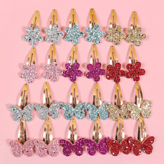 24-Piece Glitter Flower & Butterfly Hair Clips Set