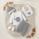 Baby Boy Elephant Streetwear 4-Piece Set with Hat & Bib