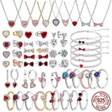925 Silver Heart Jewelry Set: Earrings, Ring, Necklace, Bracelet