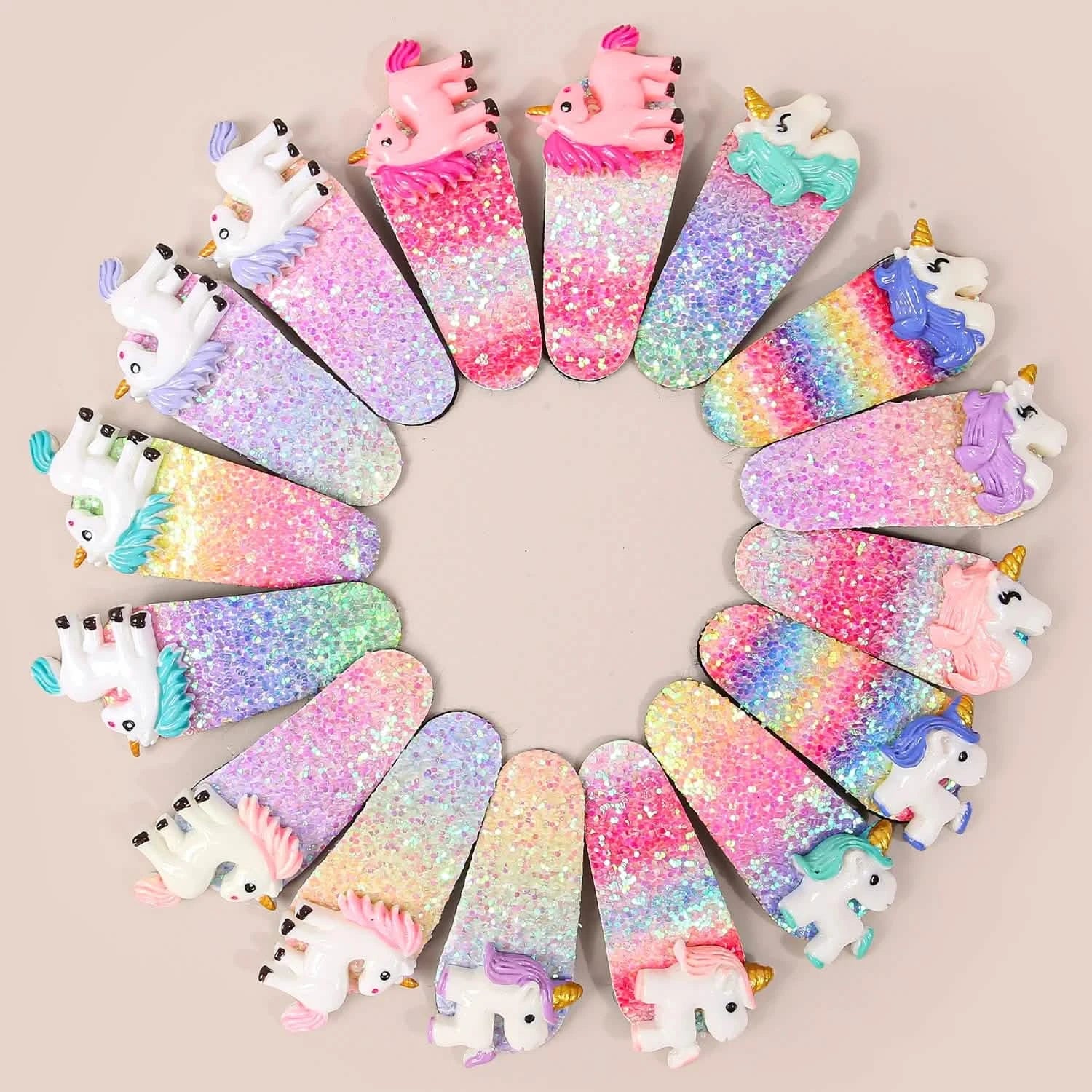 Unicorn Rainbow Glitter BB Hair Clips Set (16pcs)