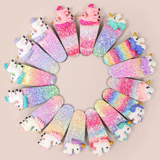 Unicorn Rainbow Glitter BB Hair Clips Set (16pcs)