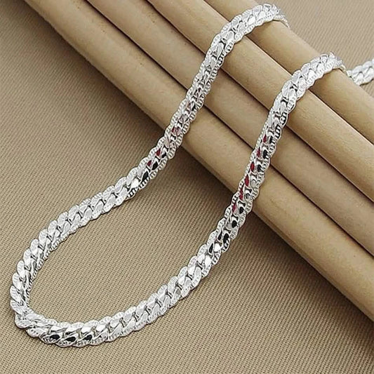 925 Sterling Silver 6mm Side Chain Necklace, 8–24 inch