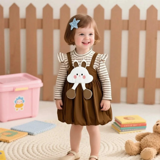 Autumn Winter Baby Girl Dress - Striped Faux-Layer (6-24M)