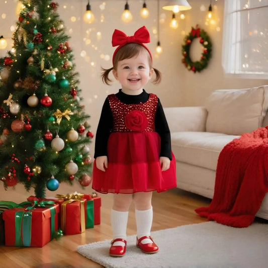 Baby Girl Christmas Flower Dress Imitation Two-Piece (3M-3Y)