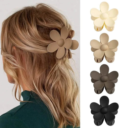 4-Pack Flower Hair Claw Clips, Coffee Brown – Strong Hold