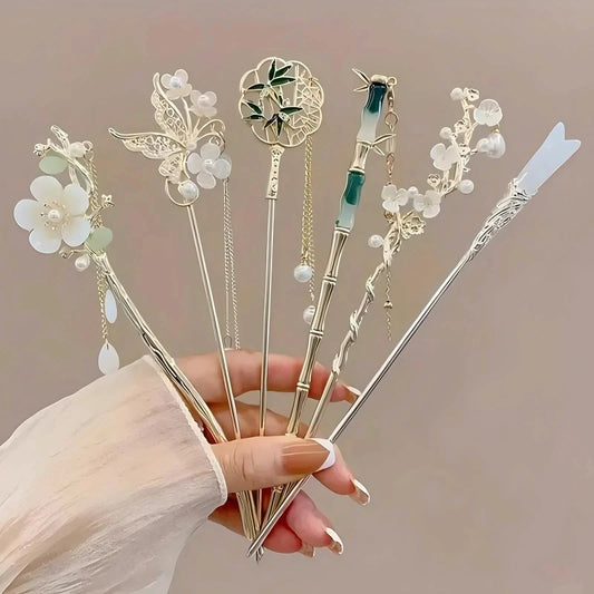 Elegant Chinese Style Tassel Hair Stick with Floral Charm
