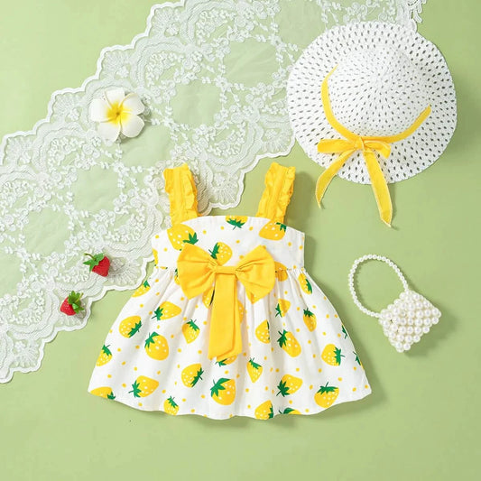 Baby Girl Strawberry Cotton Sundress with Hat