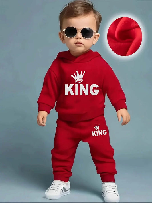 Baby Boy King Crown Fleece Hoodie & Pants Set