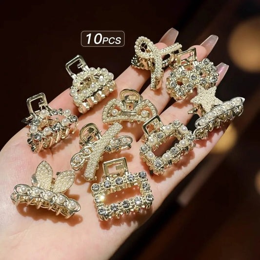 10-Pack Rhinestone Alloy Mini Hair Clips