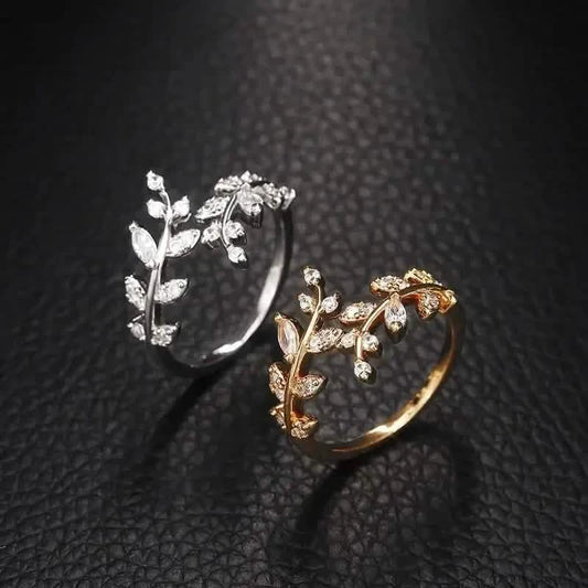 Adjustable Leaf Ring with Cubic Zirconia