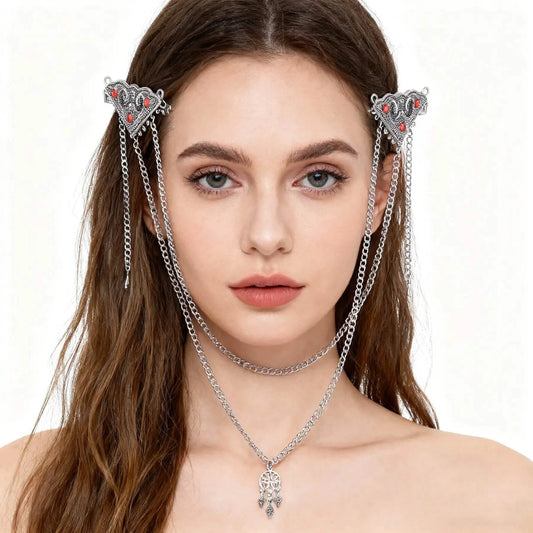 Vintage Silver Crystal Triangle Hair Clip with Chains