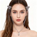 Vintage Silver Crystal Triangle Hair Clip with Chains