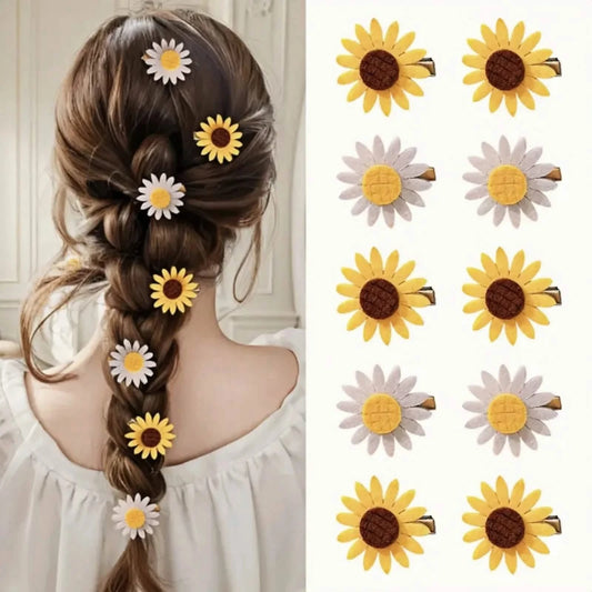 10/20PCS Sunflower Hair Clips - Stylish and Versatile Side Bangs Duckbill Clips, Kids' Non-woven Cotton Sunflower Hair Accessori
