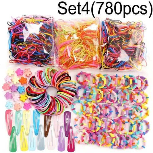 780-Piece Kids Hair Accessories Set – Cute Bands & Scrunchies