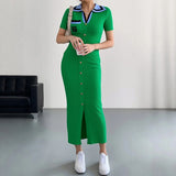 YuooMuoo Chic Fashion Sexy Wrap Hips Knitted Long Dress 2026 New Brand Fashion Embroidery Single-breasted Shirt Dress Streetwear