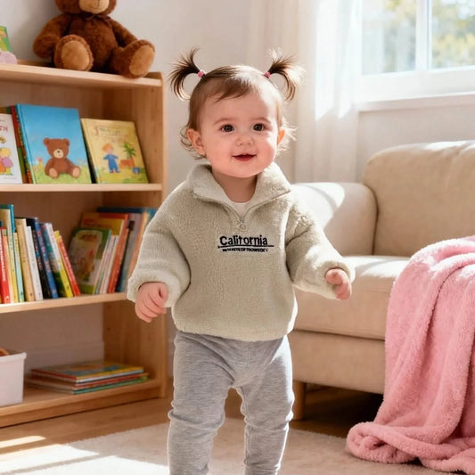 Baby Fleece Hoodie Pullover - Cute Letter, 6M-3Y