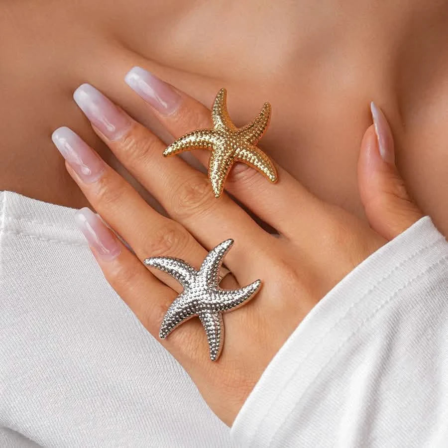 Starfish Pearl Open Ring – Beach-Inspired Statement Jewelry