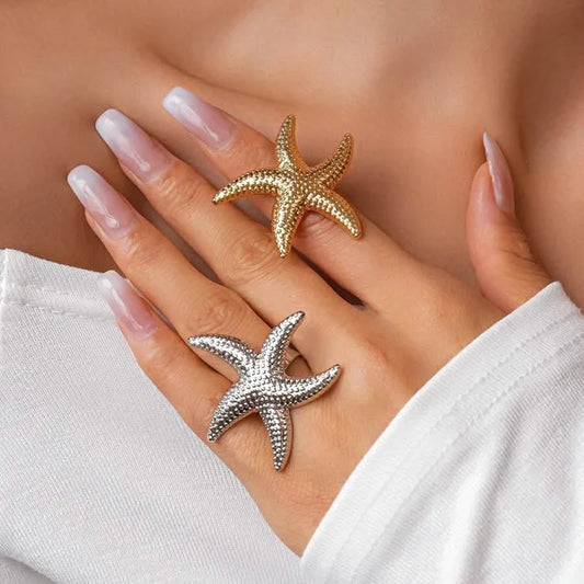 Starfish Pearl Open Ring – Beach-Inspired Statement Jewelry