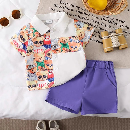 Baby Boy Teddy Bear 2-Piece Short Set