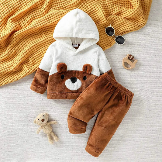 Cute Cartoon Hooded Baby 2-Piece Plush Winter Set (0-1Y)