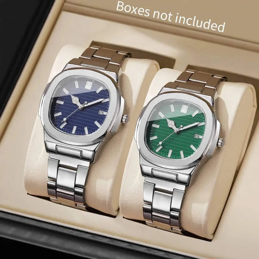 Men's Square Business Watch Set – Stainless Steel Quartz