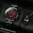 Men's Quartz Watch & Necklace 3-Piece Set