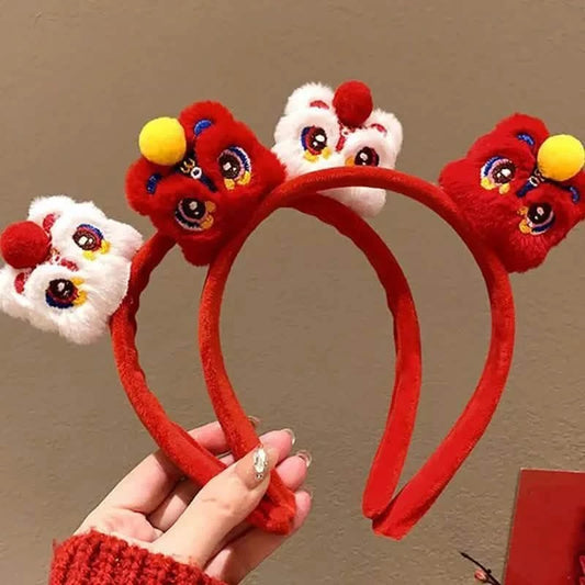 Red Lion Headband for Girls – Lunar New Year Hair Accessory